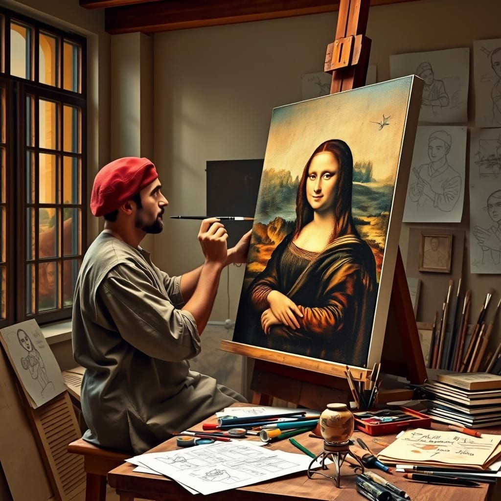 Leonardo da Vinci Painting the Mona Lisa