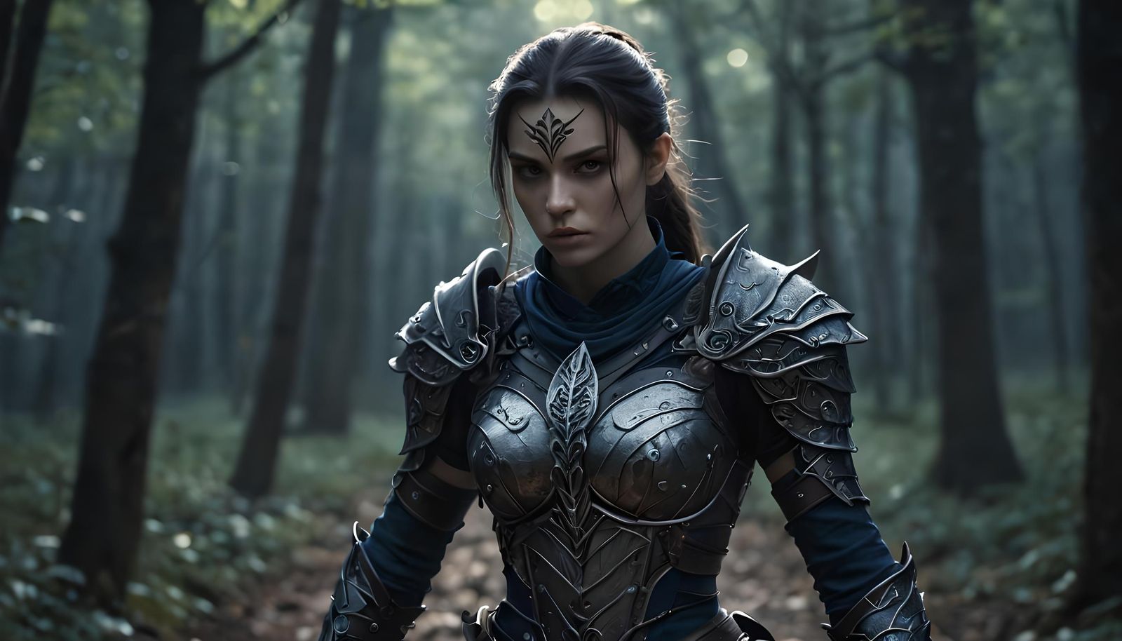 Warrior Woman in Moonlight Battle Stance