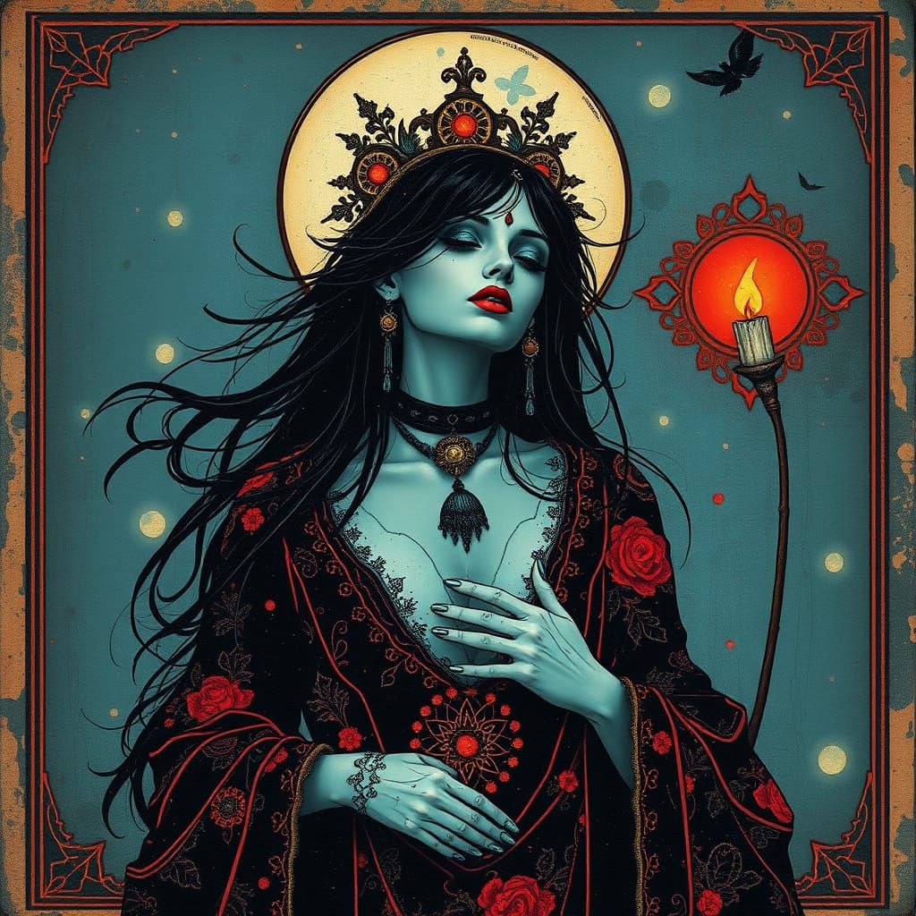 Mysterious Nocturnal Diviner Tarot Cards in Abstract Realism