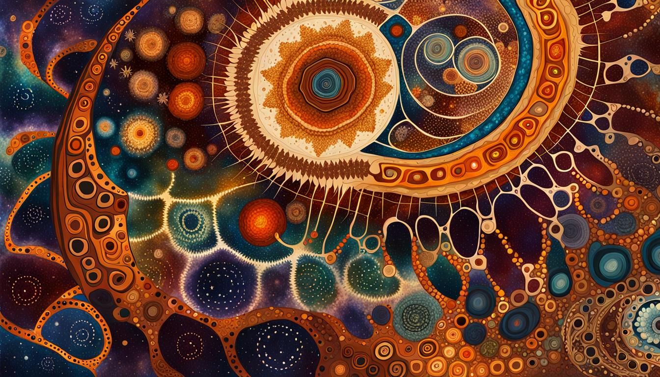 Cosmic Star Cluster with Aboriginal Dreamtime Patterns