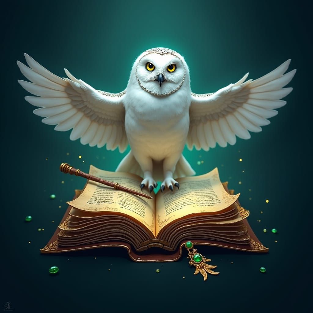 Magical Hogwarts-Inspired Logo with Book and Owl