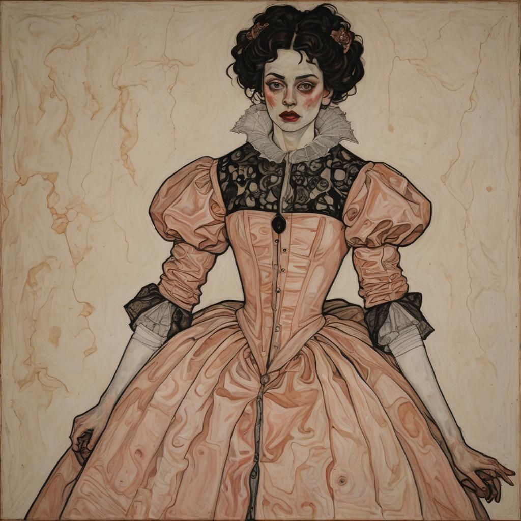 Baroque Peach in the Style of Gorey and Schiele