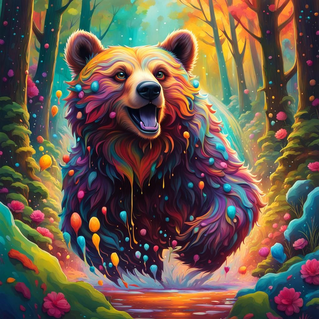 Happy Glowing Bear Splash Art in Chibi Style