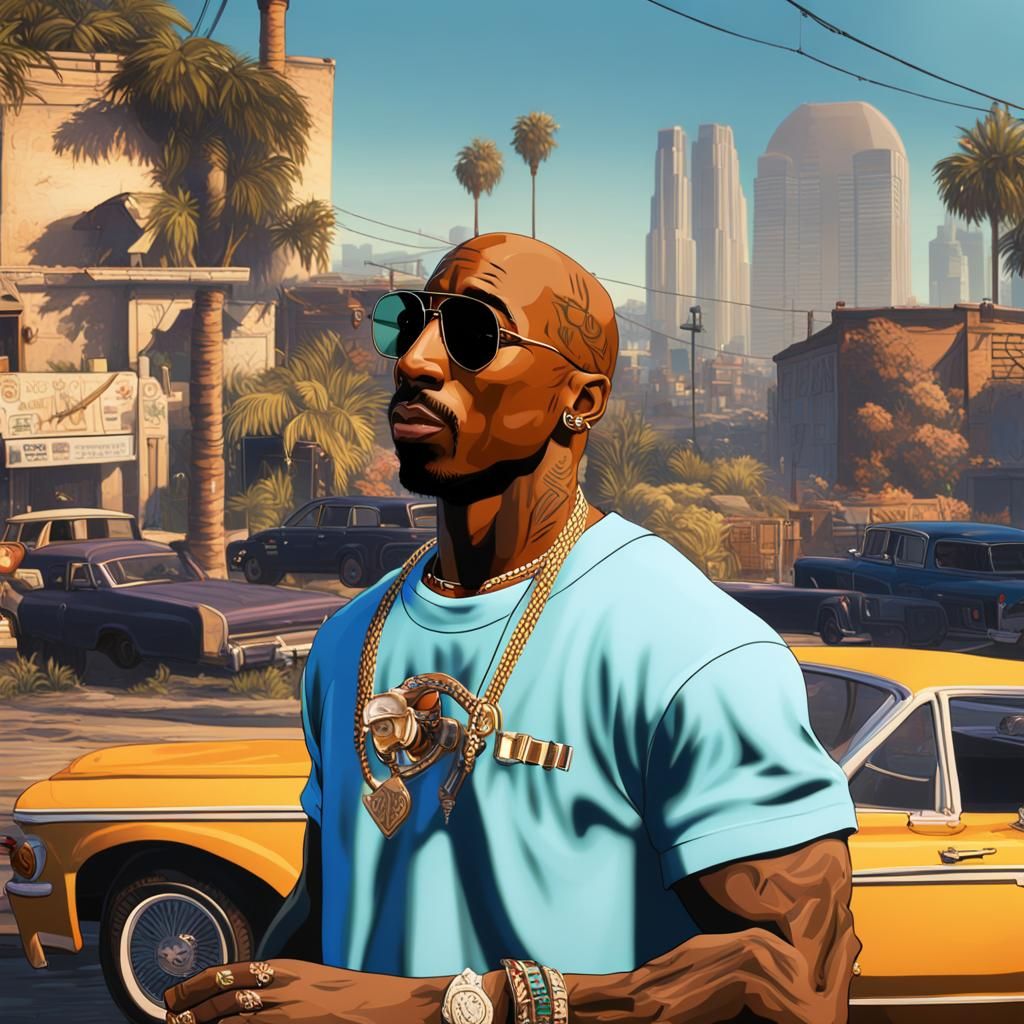 2Pac in Grand Theft Auto 6: Detailed Matte Painting