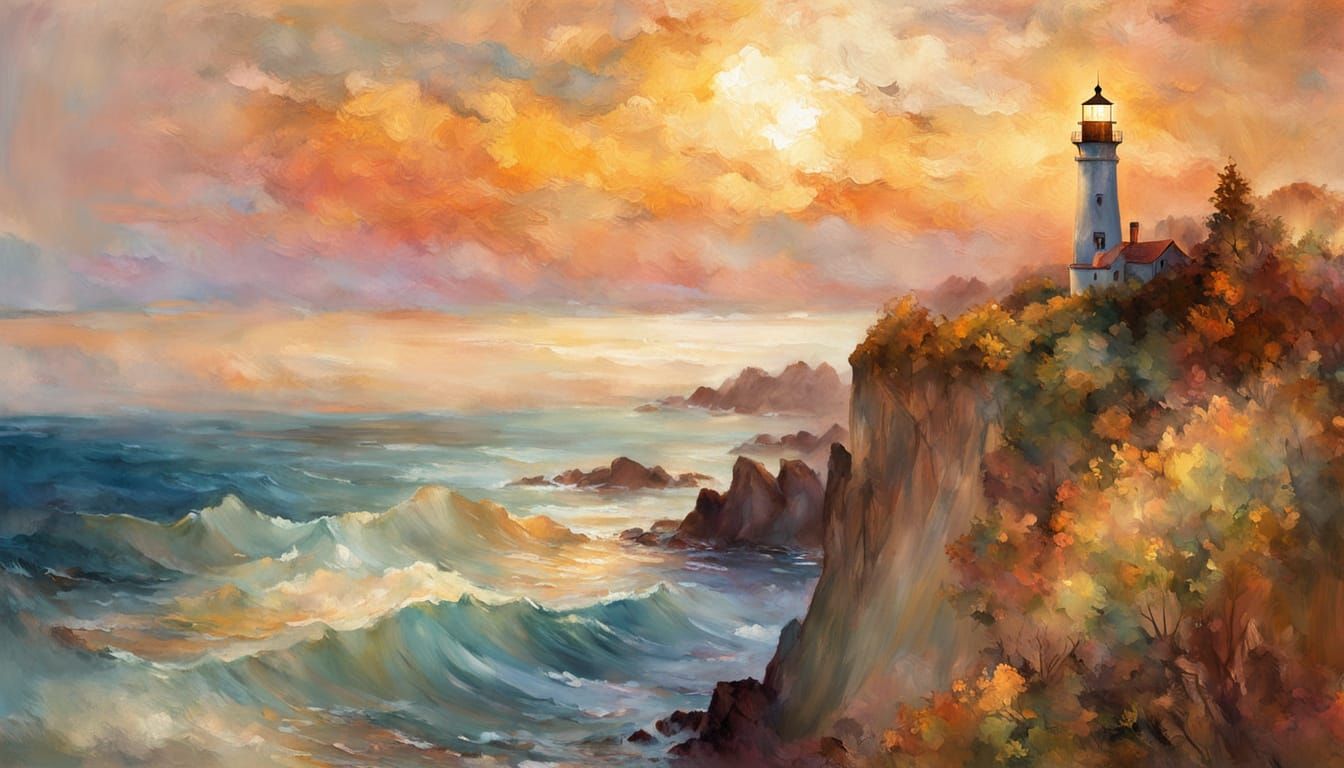 Impressionist Lighthouse at Sunset
