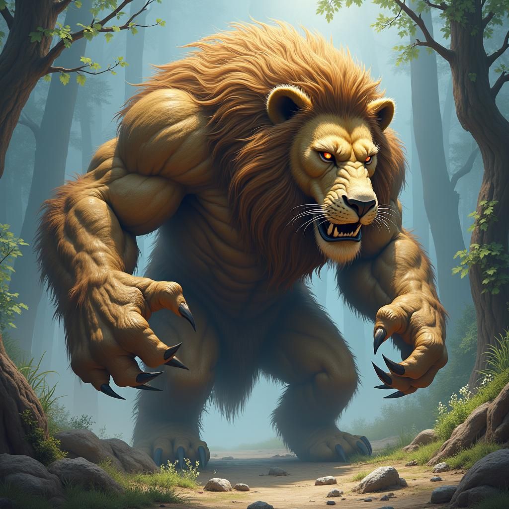 Lion-Man Hybrid in Epic Battle