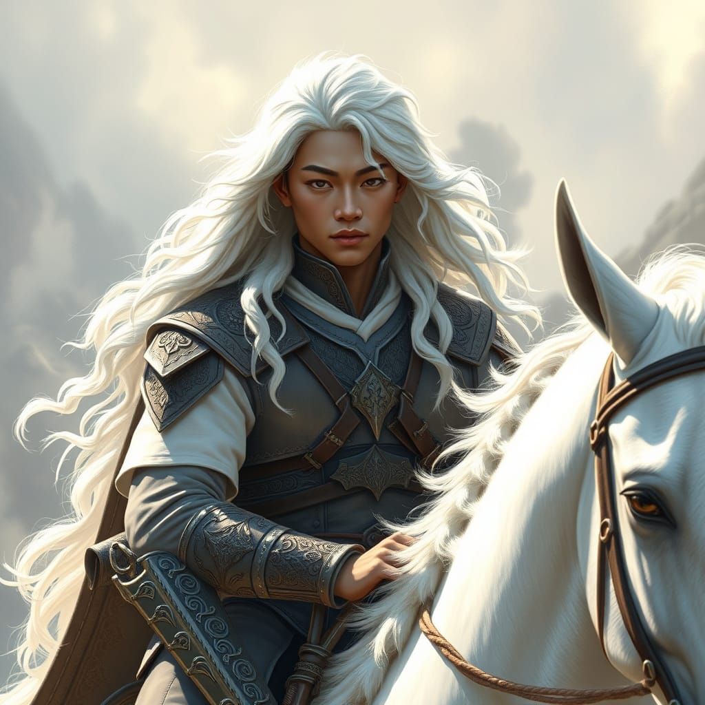 Stunning Biracial Fae Warrior on a Majestic White Horse