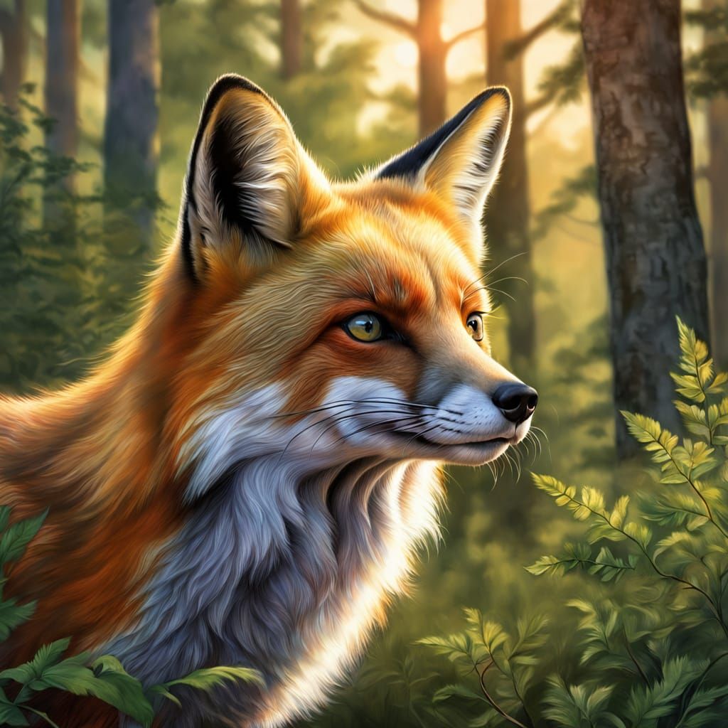 Photorealistic Red Fox in Forest Sunlight
