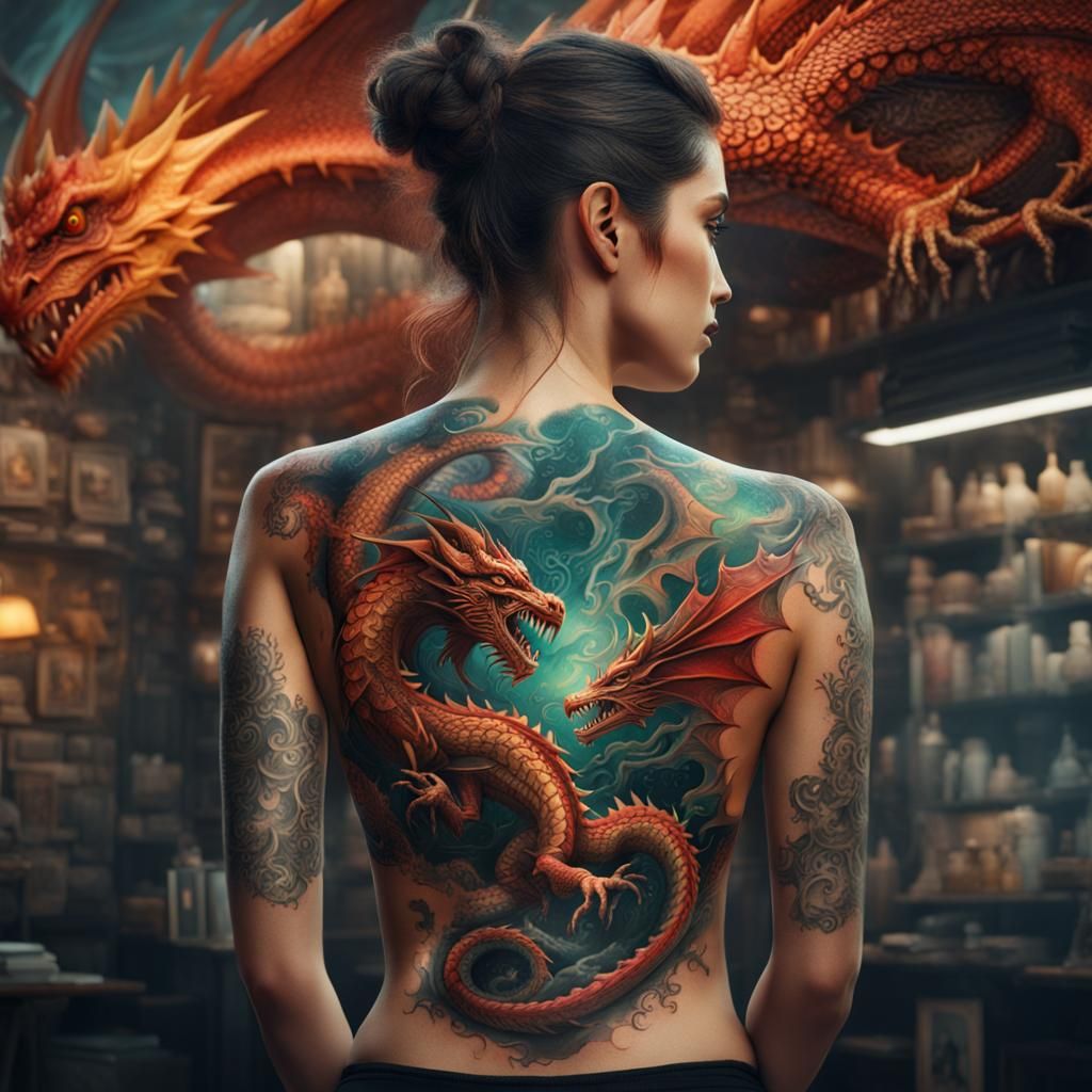 Dragon Tattoo Double Exposure Fantasy Art