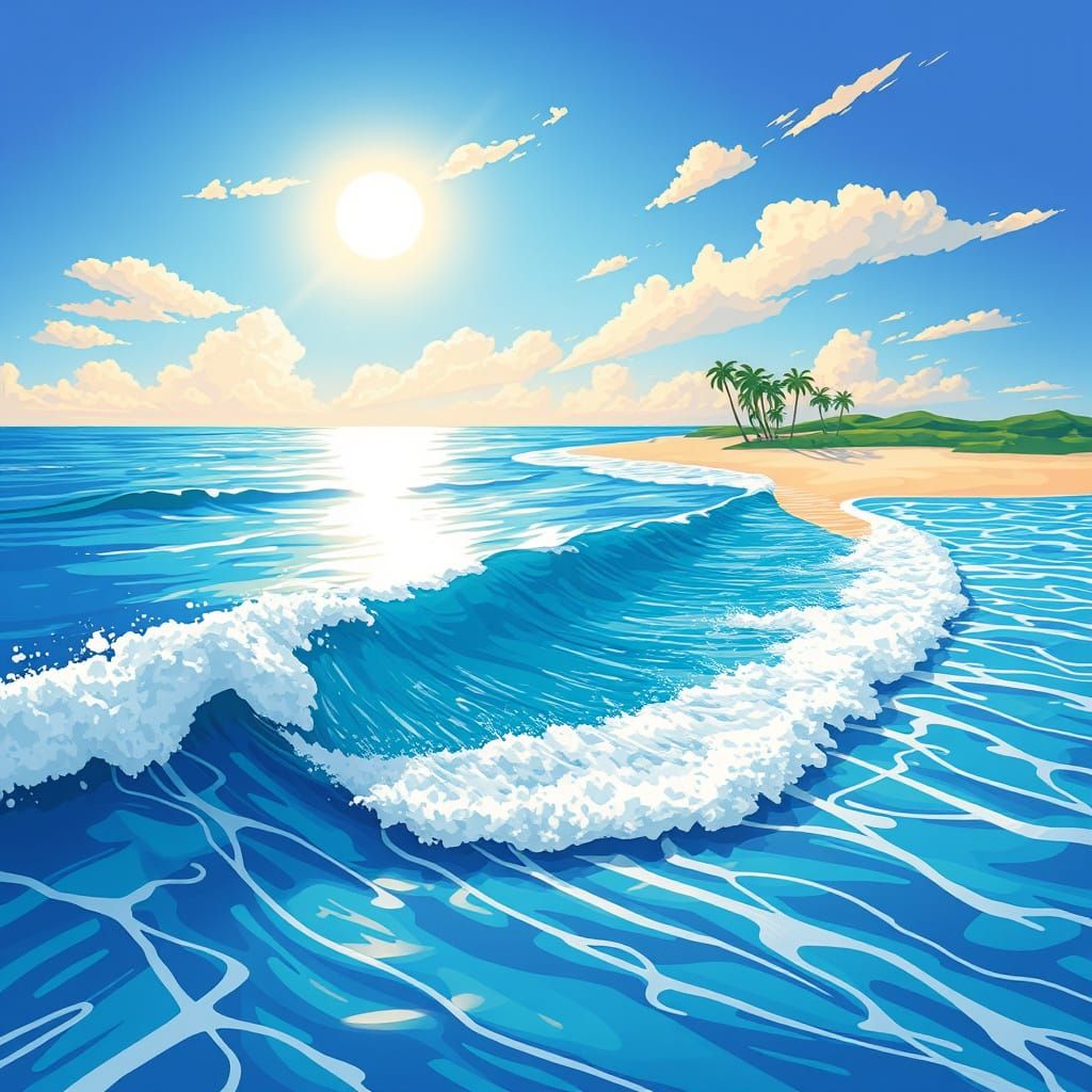 Dreamy Ocean Scene in Vibrant Cel-Shaded Style