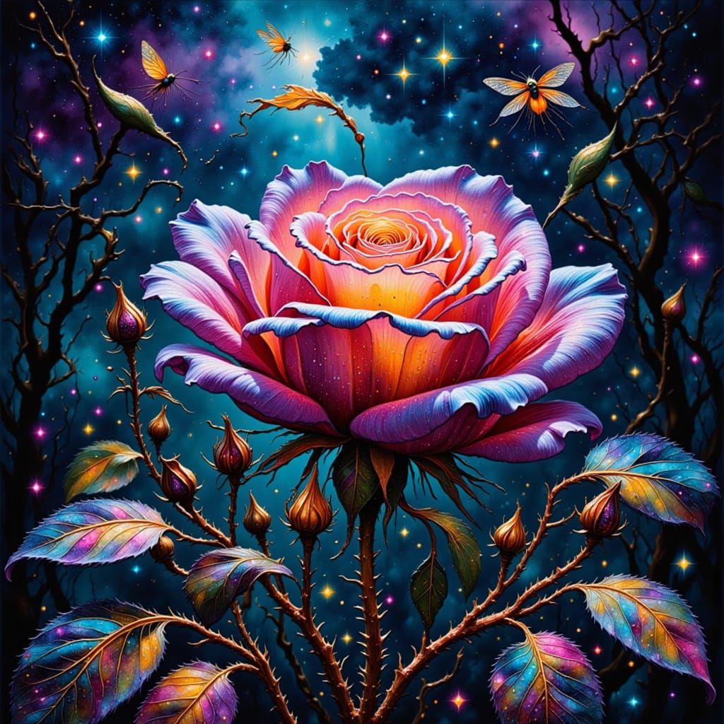 Alien Roses with Crystal Petals and Radiant Colors