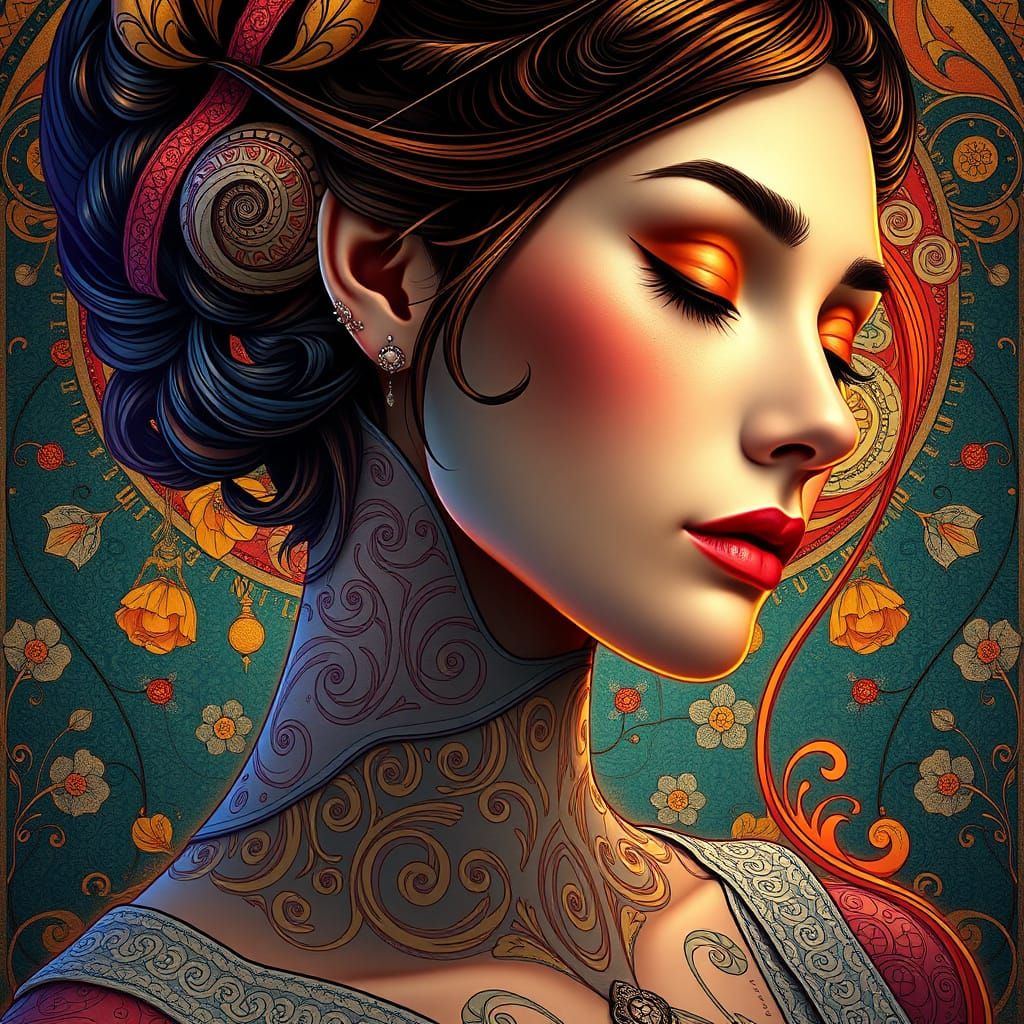 Elegant Woman in Art Nouveau Style