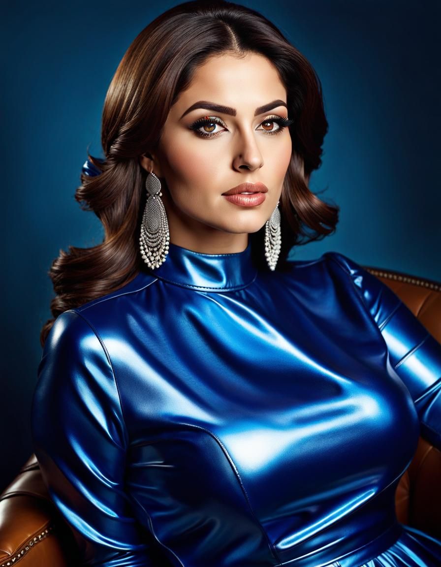 Charming Woman in Blue: Pop Art Watercolor Portrait