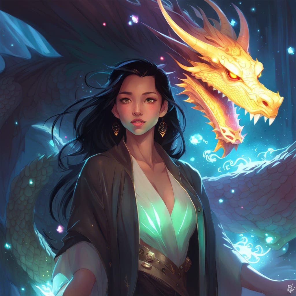 Majestic Wizard Summons Dragon in a Magical Landscape