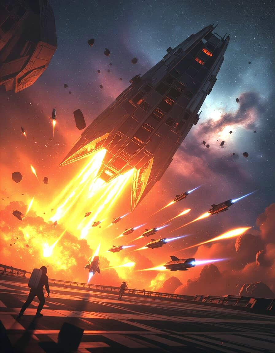 Sci-Fi Disaster Poster: Starship Crisis & Escape Pods