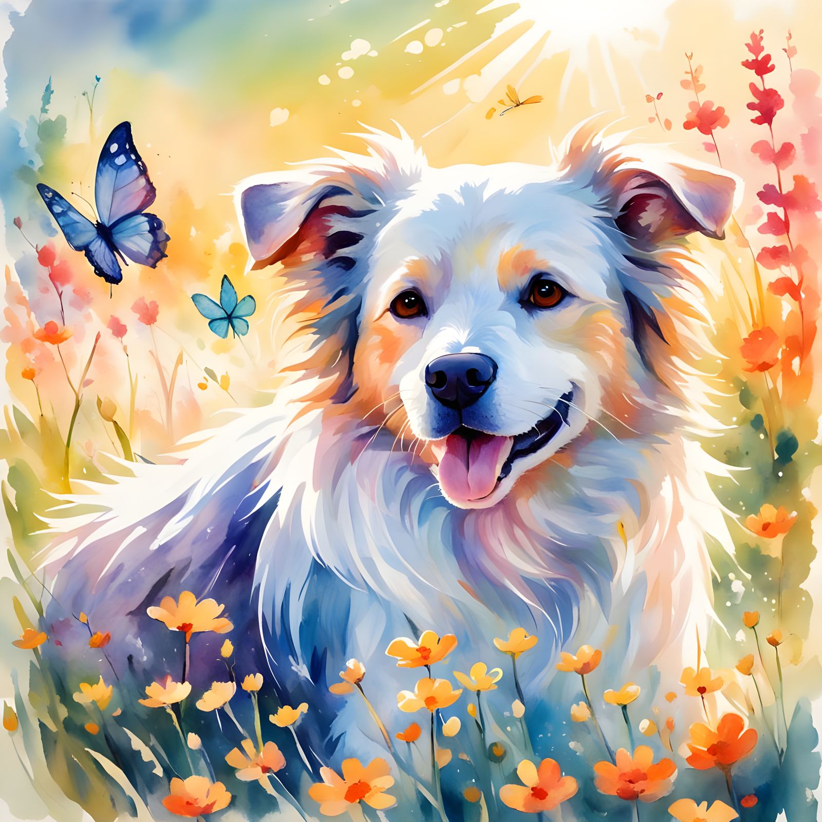 Sunny Meadow Wonder in Whimsical Watercolor Style