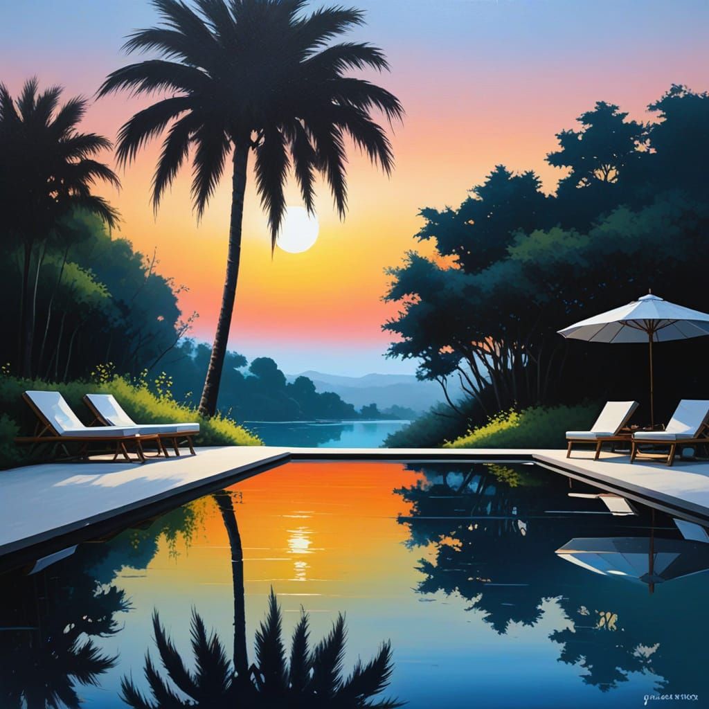 Surreal Modern Gradient Landscape in Abstract Acrylic Oil Pa...