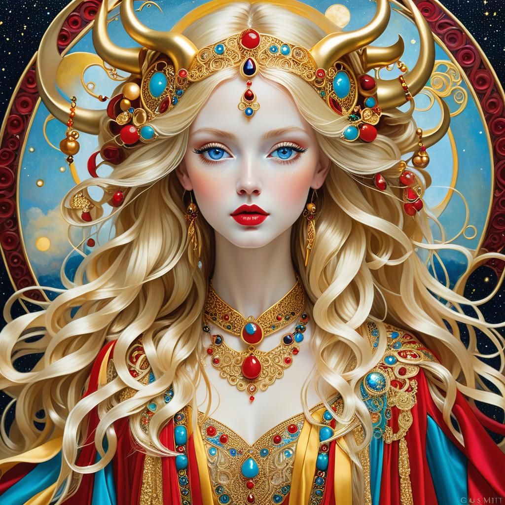 Golden Fairy Portrait in Gustav Klimt Style