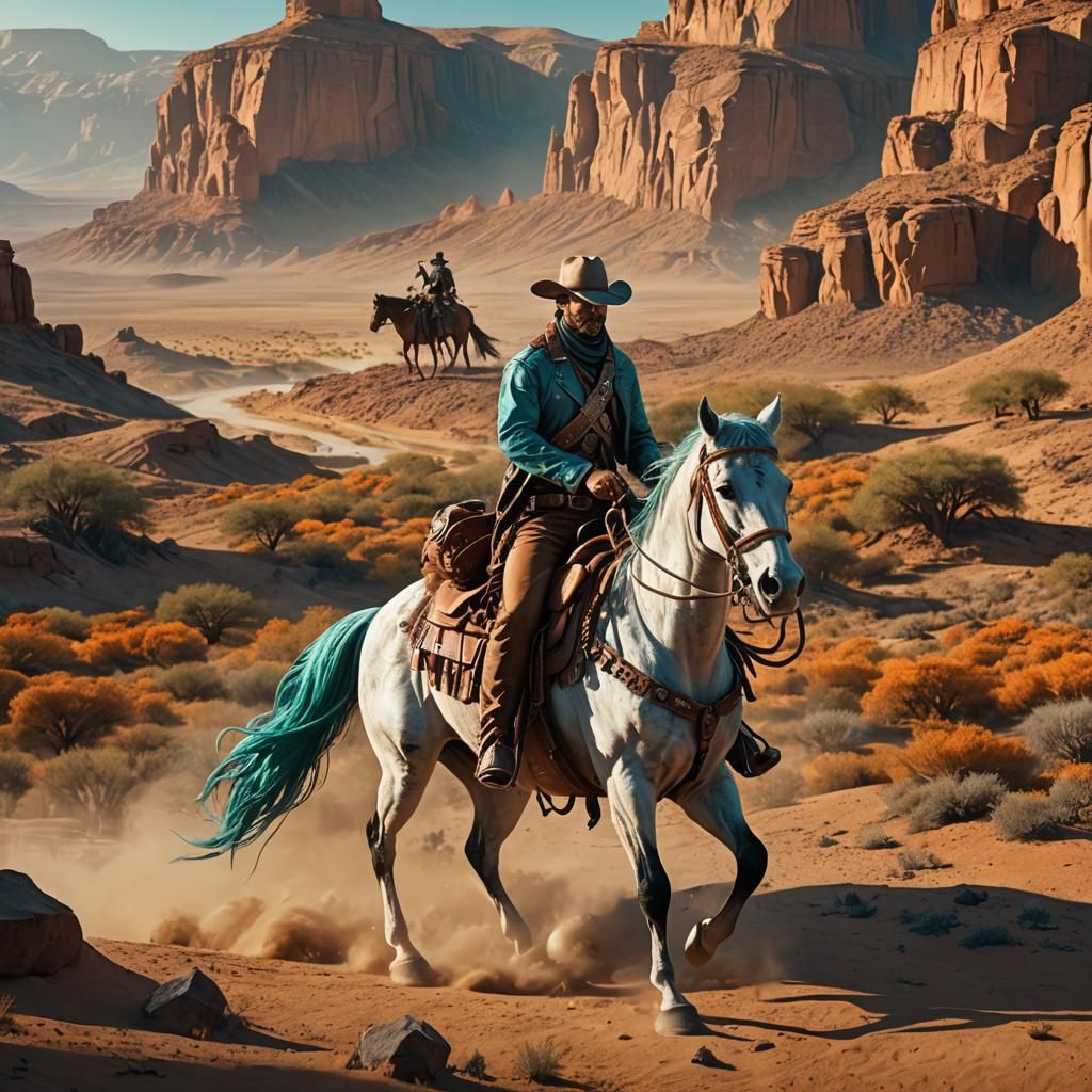 Cowboy Rides into Fantasy Landscape: Matte Painting