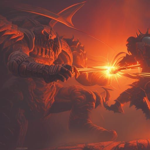 Warrior Fighting Demon in Anime Key Visual Style