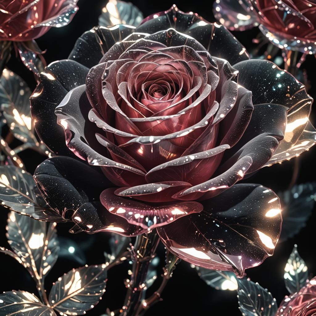 Crystal Rose on Velvet in Digital Art