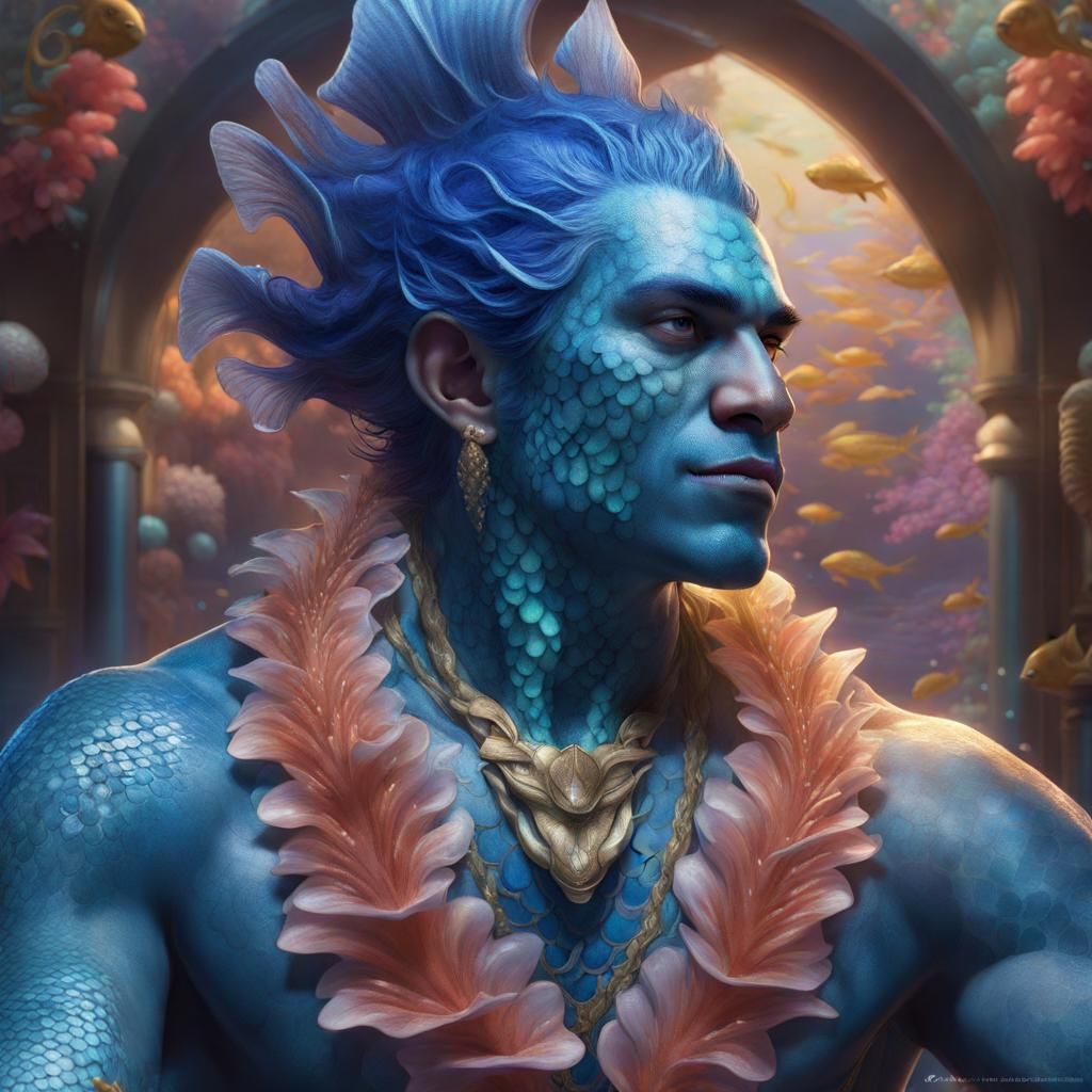 Regal Hawaiian Merfolk Portrait in Detailed Digital Art