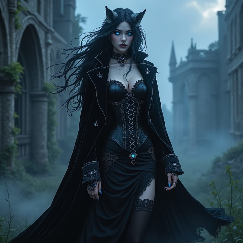 Ethereal Gothic Fantasy Woman in Enchanted Forest