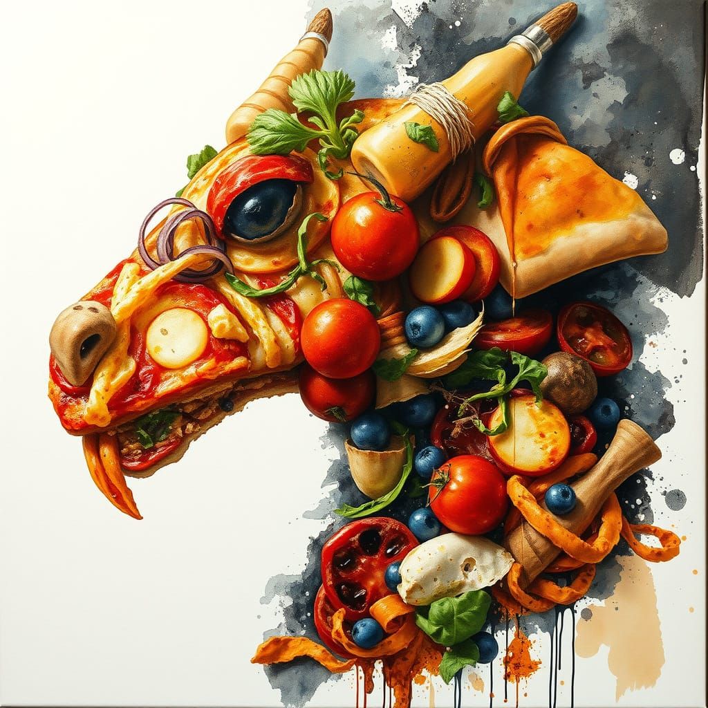 Pizza Creature in Gouache Style Impressionist Masterpiece