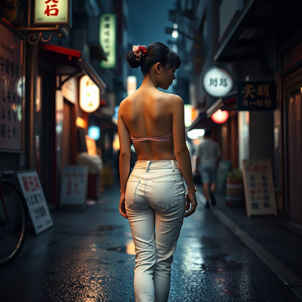 Geisha in Tokyo Street as Realistic Photography