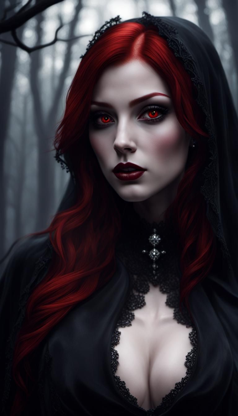 Redhead Vampire in Dark Gothic Forest