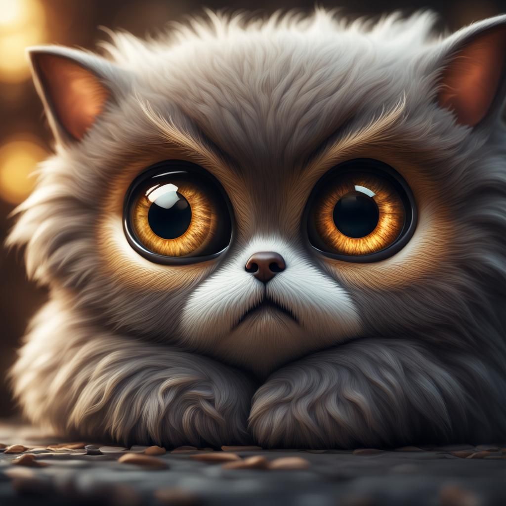 Hyperrealistic Fluffy Creature with Big Eyes