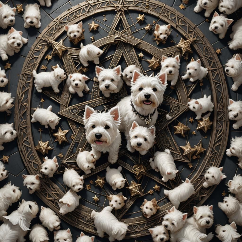 Surreal Westie Pups in Dark Fantasy Style