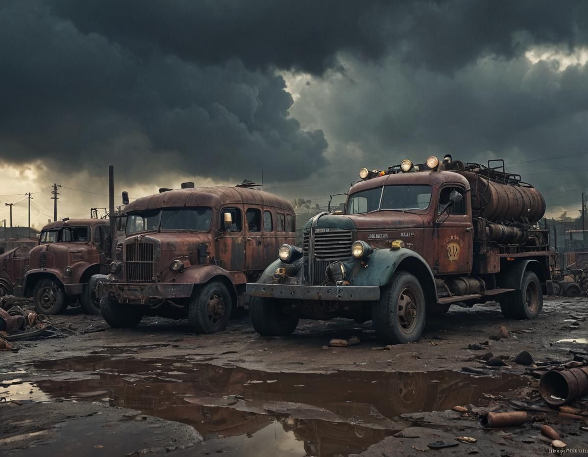 Dieselpunk Studebaker Truck in Grim Industrial City