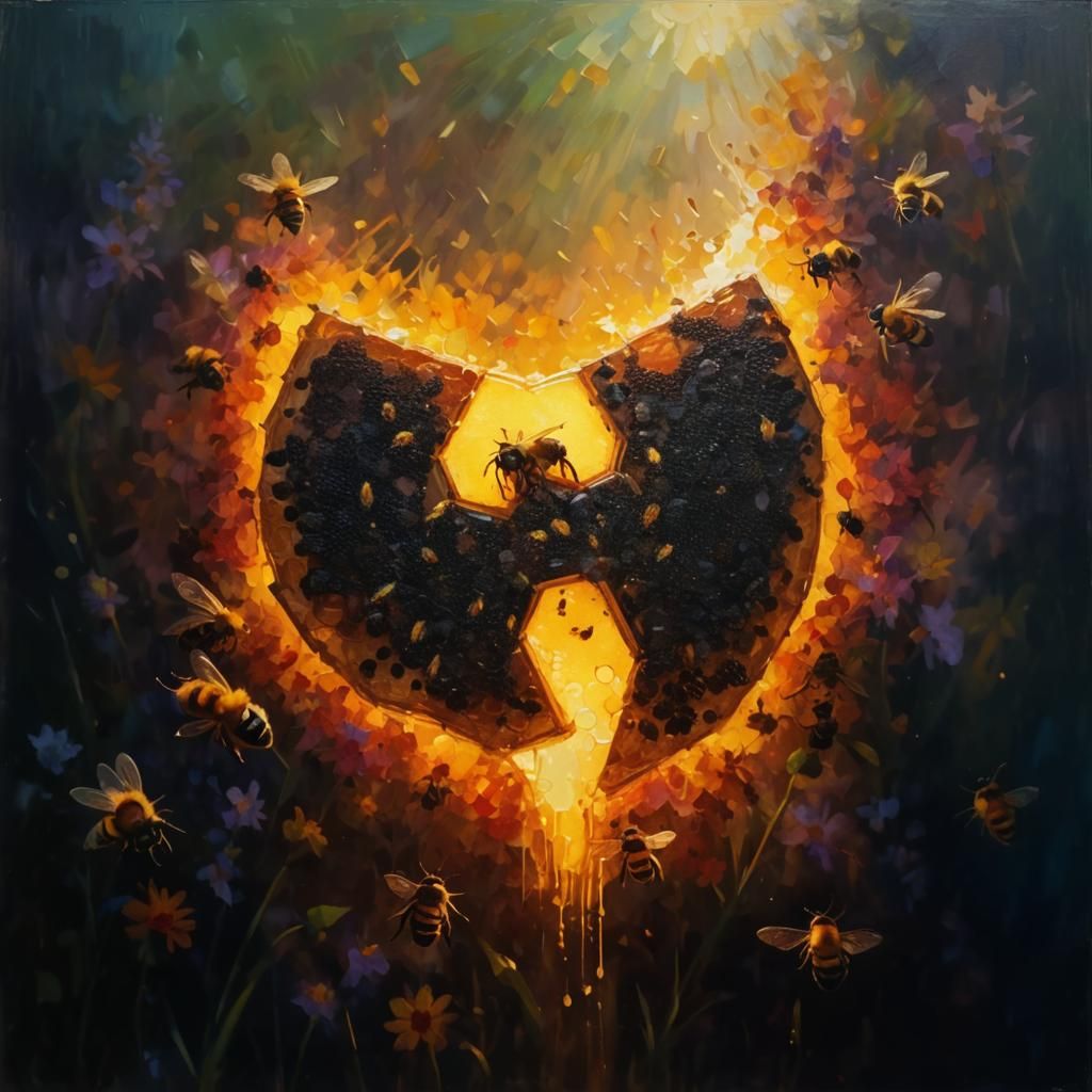 Bees Collecting Honey in Impressionist Painting