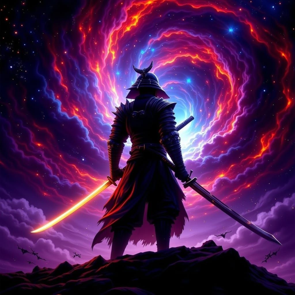Samurai Warrior in Cosmic Nebula Concept Art