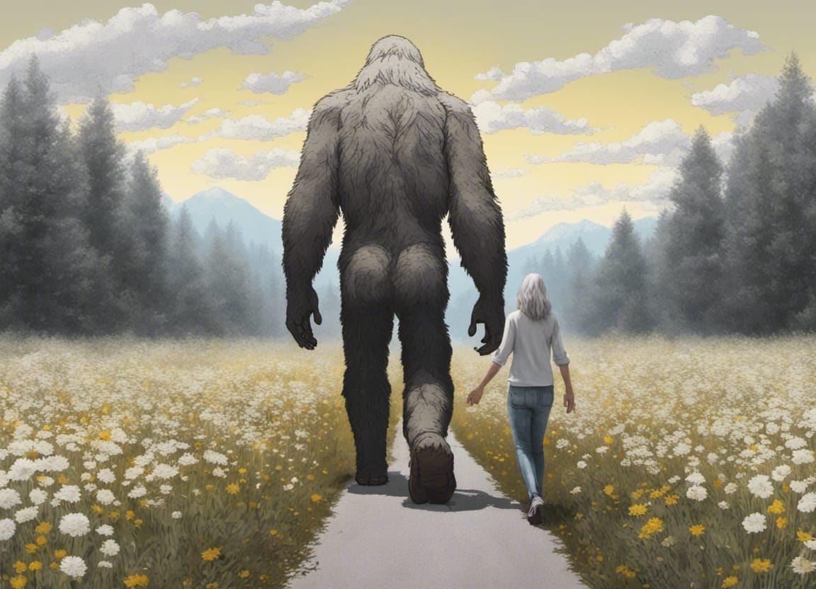 Woman and Bigfoot in Pop Art Street Painting