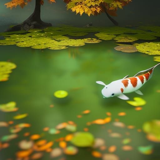 Autumn Pond with Koi Fish in Detailed Matte Painting
