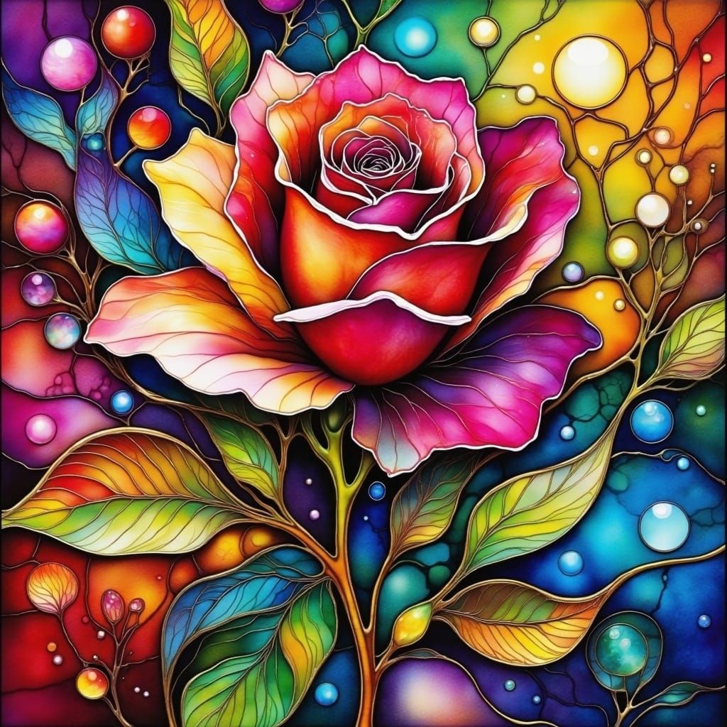 Vibrant Cubist Rose Doodlescape