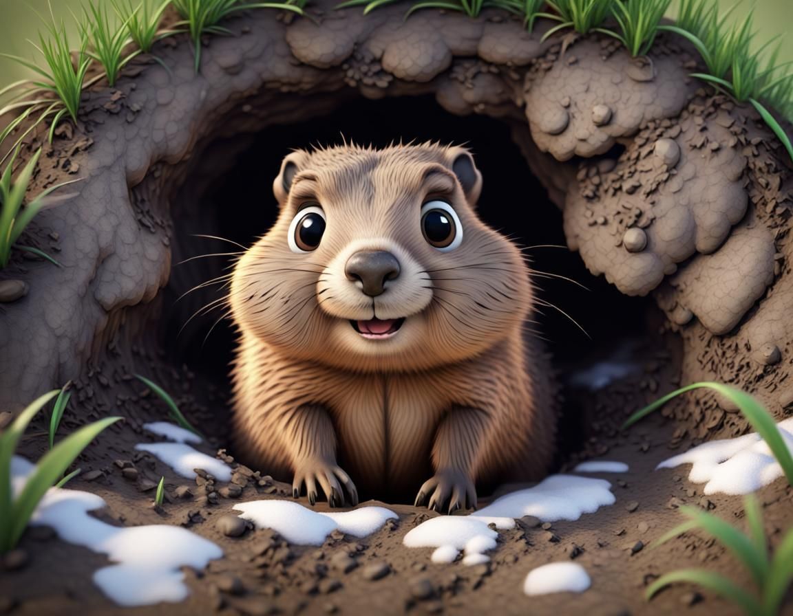 Cute Groundhog Emerges from Burrow in 3D Animation