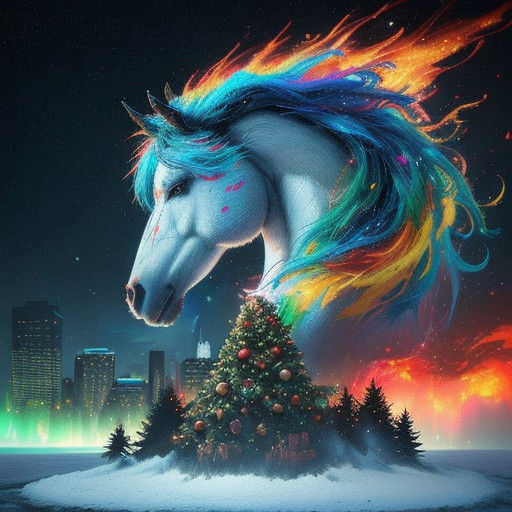 Whimsical Christmas Sky Horse in Polychromatic Glows