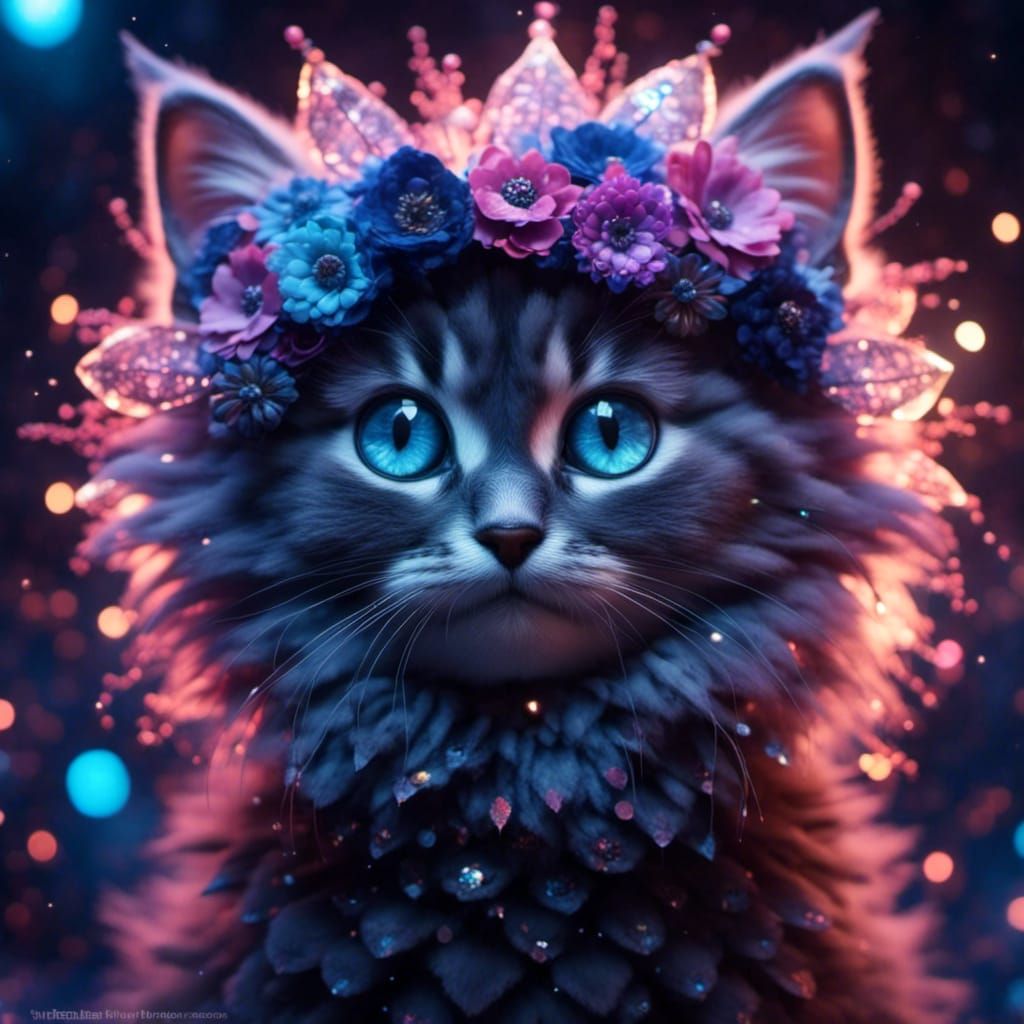 Magical Kitten in Witch Costume with Cosmic Eyes