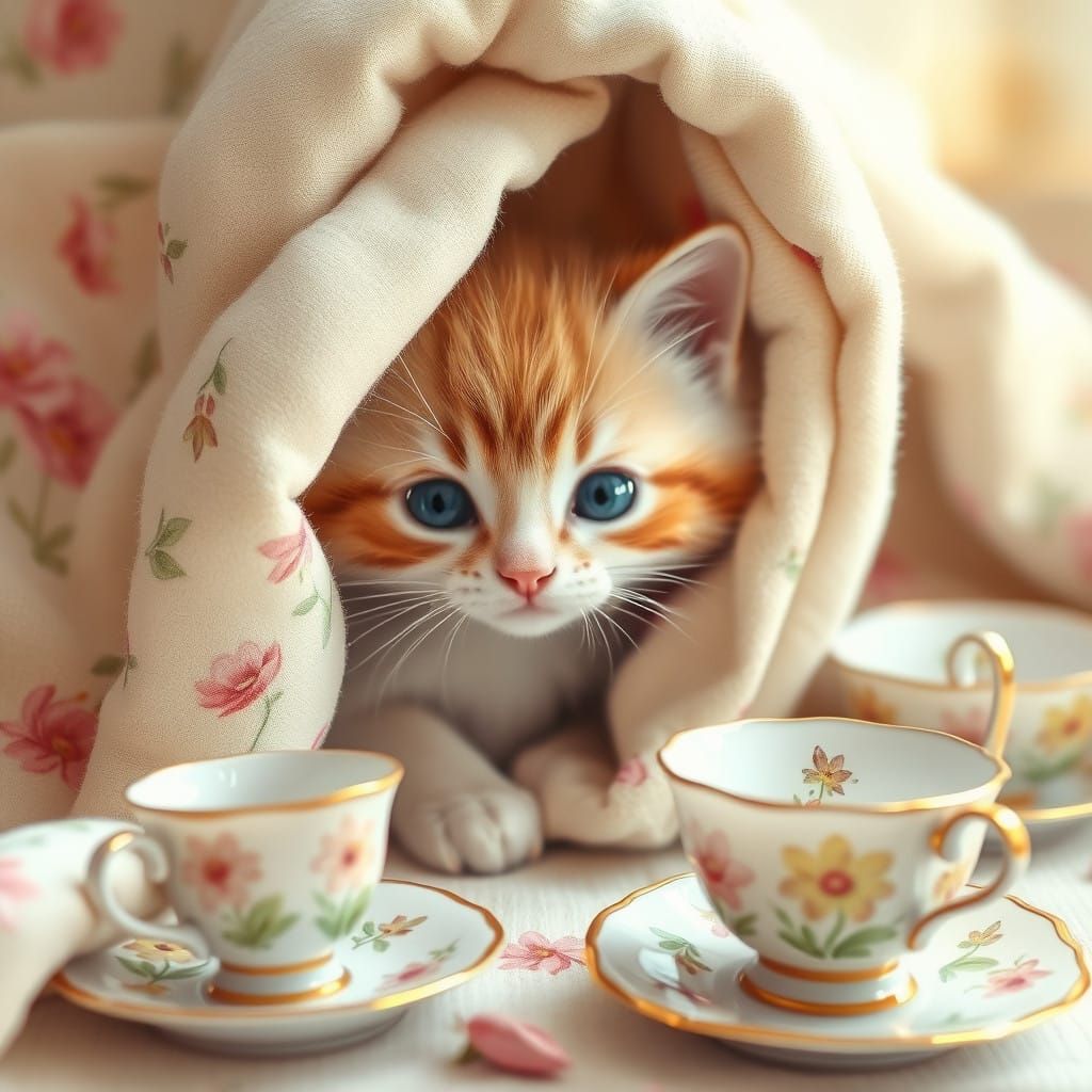 Whimsical Kitten in a Floral Paradise