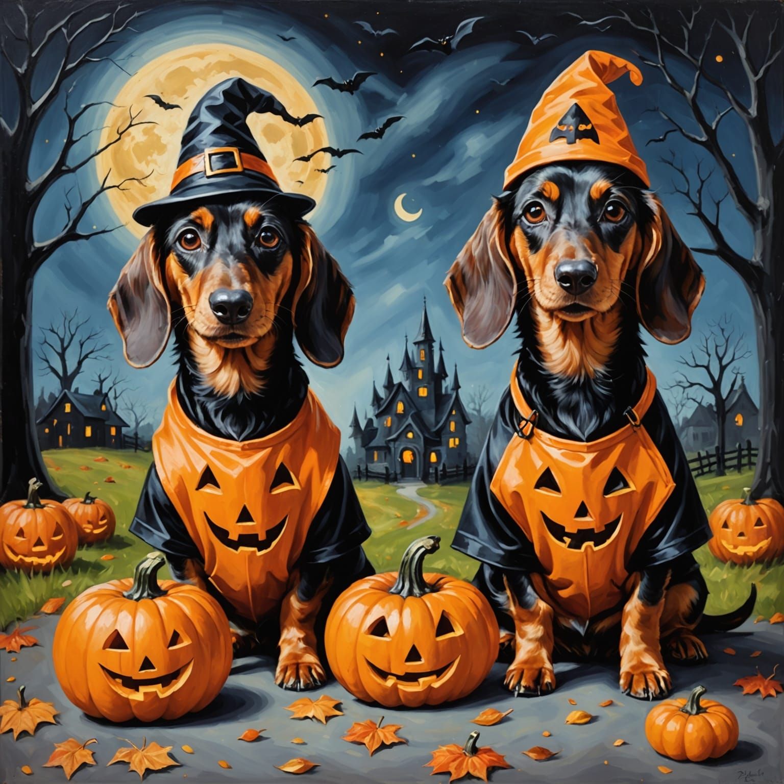 Cute Dachshunds in Halloween Costumes Trick-or-Treating as O...