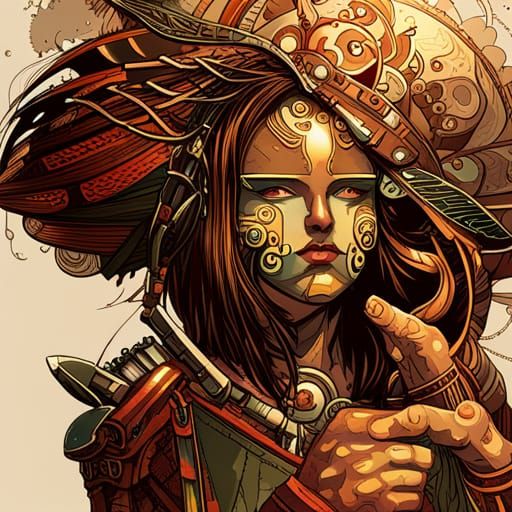 Steampunk Aztec Warrior Digital Painting