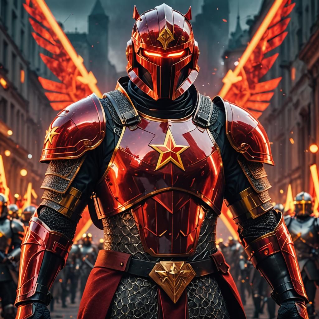 Communism Knight Double Exposure Portrait in 3D