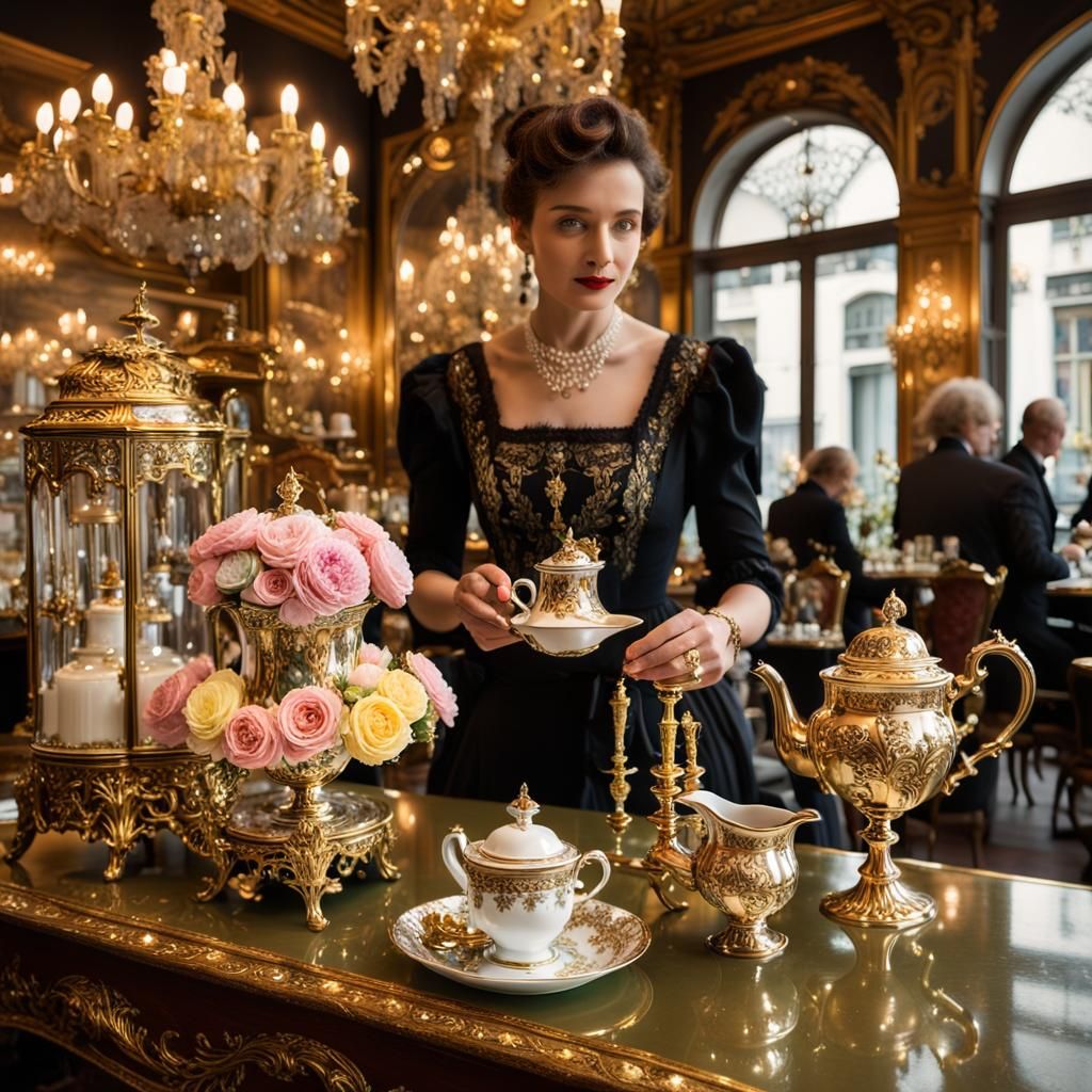 Belle Époque Woman in Parisian Café, Professional Photograph...