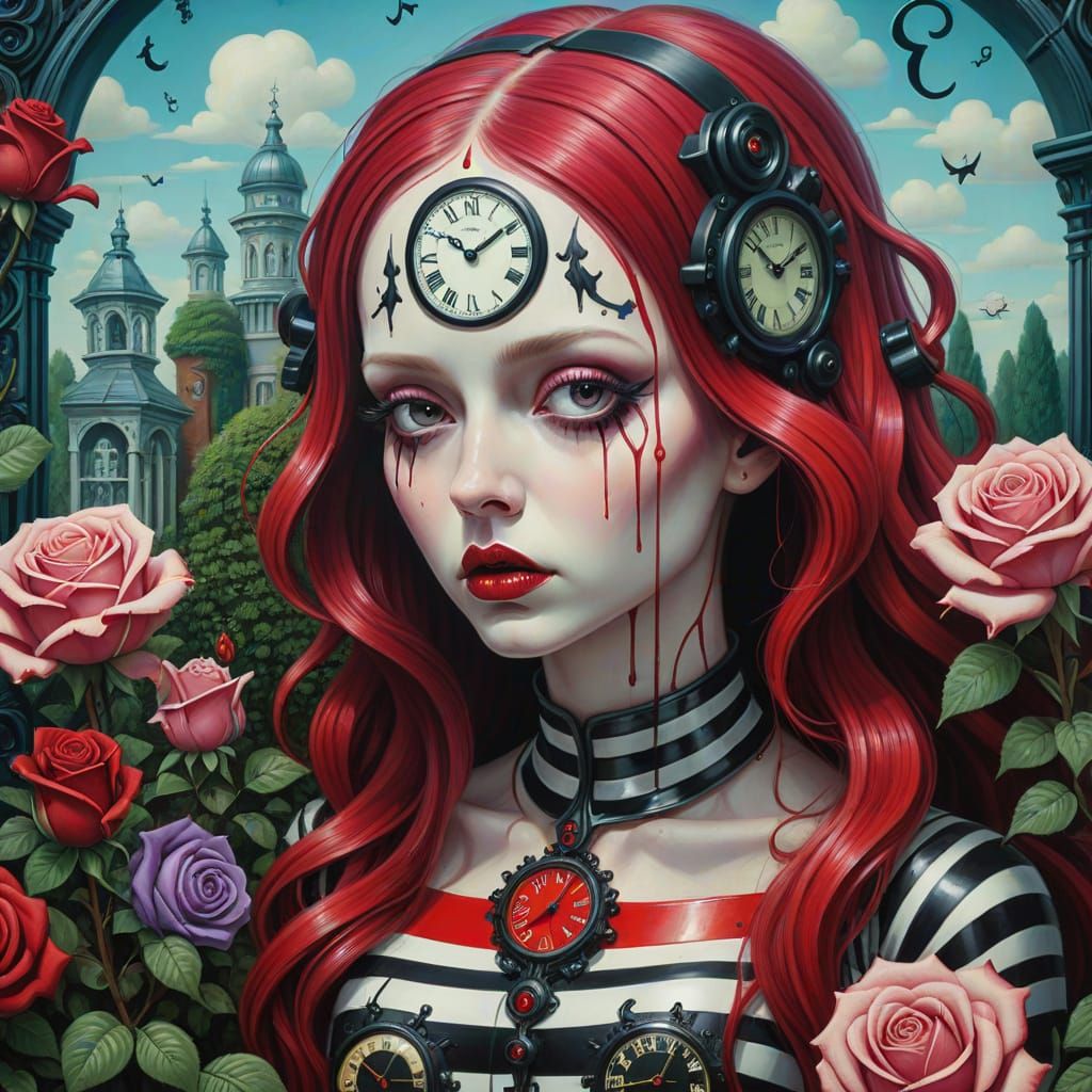 Surreal Polychromatic Garden Scene in Mark Ryden Style