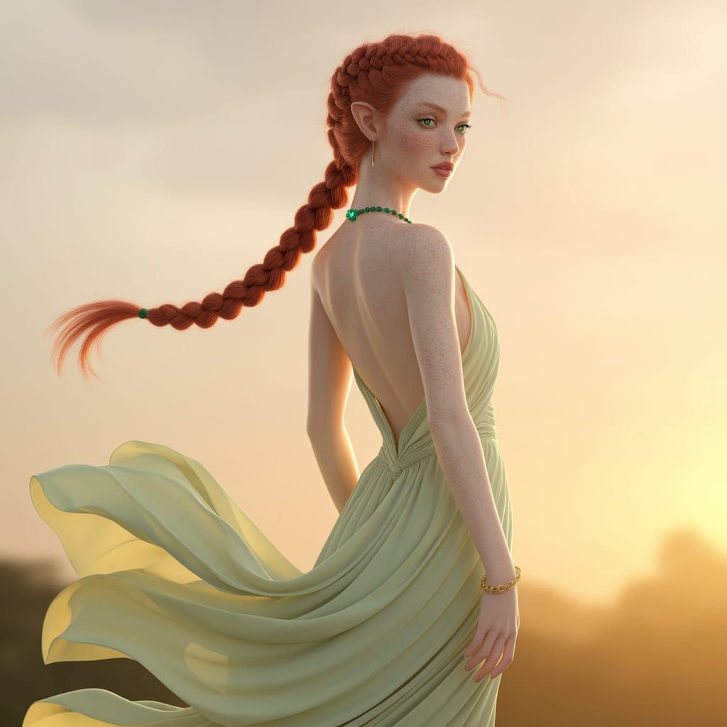 Astraea: Graceful Figure in Sunset, Digital Art