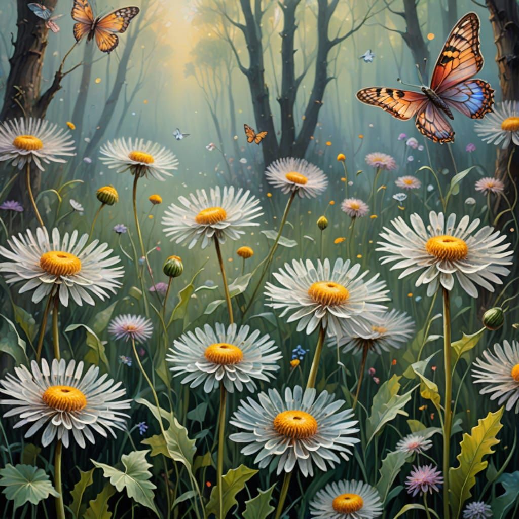 Ethereal Floral Fantasy in Whimsical Oil Painting Style