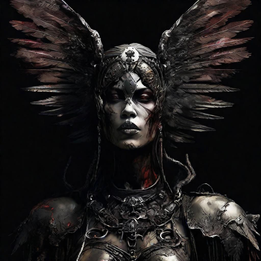 Stygian Angel in Chiaroscuro Beastpunk Style